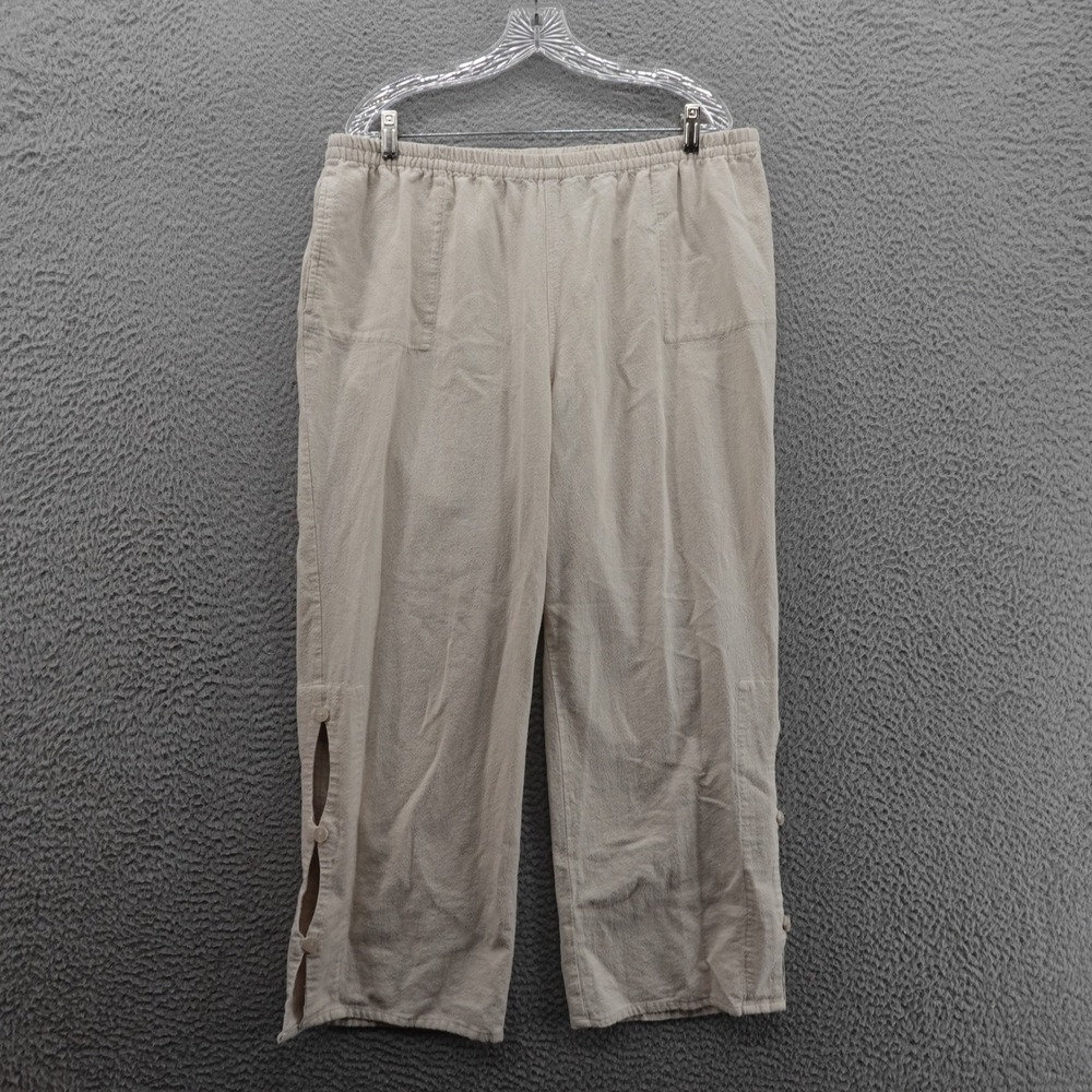 Soft Surroundings Womens XL Oatmeal Beige 100% Cotton Cropped Button Hem Pants‎